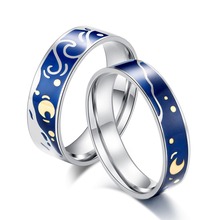 Anillo de compromiso de Noche Estrellada para niño y novia, anillo de compromiso romántico de acero inoxidable, con esmalte azul 2024 - compra barato
