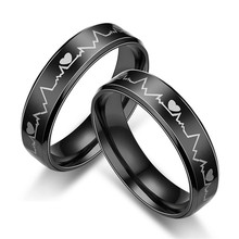 Кольца из титановой стали с ЭКГ для мужчин и женщин, классические обручальные кольца черного цвета, ювелирные изделия, 2021 2024 - купить недорого