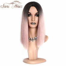 SURI Hair Black root Ombre blonde 613# Wig Straight Synthetic Wigs Short Hair Pink Bob Women High temperature Fiber Cosplay hair 2024 - buy cheap