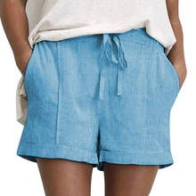Women Cotton And Linen Shorts Fashion Women's Solid Lace Up Pockets Casual Short Summer Beach Elastic Waist short feminino@30 2024 - buy cheap