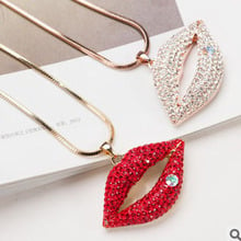 Sale new 2017 korean luxury crystal  jewelry red Sexy lips pendant  necklace women sweater accessories Wholesale/collier femme 2024 - buy cheap