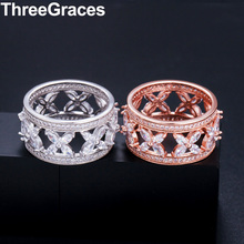 ThreeGraces European Marquise Cut Cubic Zirconia Setting Rose Gold Round Hollow Out Big Wedding Rings Band for Women Gift RG091 2024 - buy cheap