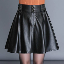 2018 New Fashion Sweet Lady Woman Elastic High Waisted Pleated A Line Black Pu Leather Skirt , Female Women 4xl Slim Mini Skirts 2024 - buy cheap