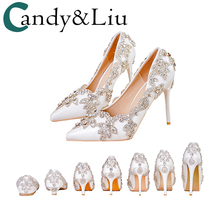 Zapatos de tacón alto para mujer, tacones finos de boda, brillantes con diamantes blancos, zapatos de vestir de noche, zapatos de novia, tacones de cristal para fiesta 2024 - compra barato