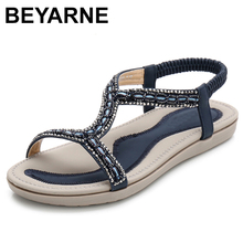 BEYARNE   Summer Women Gladiator Flats Sandals Shoes Woman Casual Bohemia Light Crystal Bead Flip flop Female Beach Sandals 2024 - buy cheap
