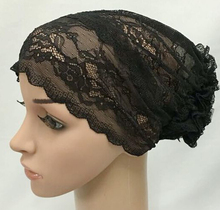 hijab cap lace bonnet with flower back headwrap bonnet inner 8 colors 12pcs/lot free ship 2024 - buy cheap
