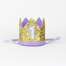 1er cumpleaños sombrero brillante Niña primera corona de fiesta de cumpleaños corona de princesa sombrero brillante de un año de edad foto Prop oro púrpura 2024 - compra barato
