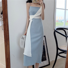 Women Summer Slim A Line Dress Vestidos Spaghetti Straps Sleeveless Retro Vintage Dress Outfits Fake Two Piece Patchwork Dress 2024 - buy cheap