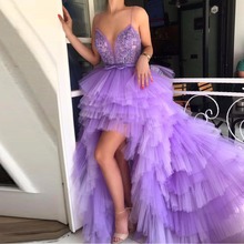 Vestido de baixo tule alto baixo 2019, sensual, alça espaguete, tule multicamadas, vestidos especiais de festa, vestido formal roxo 2024 - compre barato