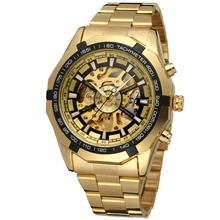 Fashion Men Skeleton Automatic Mechanical Watch Gold Stainless Steel Watch Vintage Mens Watches Relogio Masculino 2024 - buy cheap