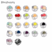 Envío gratis 24mm Botón de diamantes de imitación de perlas de Navidad con flores de resina mezcla de colores 50 unids/lote (BTN-5395) 2024 - compra barato