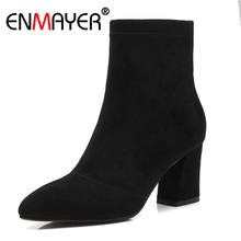 Enmayer bolso chico de las mujeres botas de tobillo botas de moda zapatos de mujer tamaño 34-43 Causal tacones medios gruesos tacones punta cremallera CR1403 2024 - compra barato