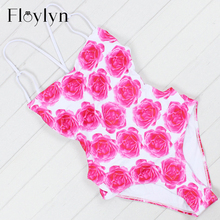 Floylyn Women One Piece Swimsuit Ladies Biquini Flowers Print Swimwear Rose Swimsuit Bandage Bathing Suit Maillot De Bain 2024 - buy cheap