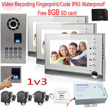 Sunflowervdp Fingerprint Video Intercom With Video Recording Free 8GB SD Card IP65 Waterproof Door Video Doorphones For 3 Houses 2024 - buy cheap