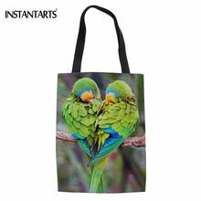 INSTANTARTS Cute 3D Animal Colorful Parrot Printed Woman Linen Shopping Bags Fashion Reusable Eco Bags Woman's Friendly Tote Bag 2024 - buy cheap