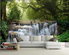 3D Green Forest Waterfall Mural Wall Papers for Walls 3 D Wallpaper Bedroom Backdrop Nature Forests Wallpapers Contact Paper 2024 - buy cheap