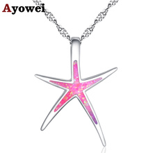 Ayowei Star Design Pink Fire opal for women Silver Stamped Necklace Pendants Fashion health Jewelry OP822A 2024 - buy cheap