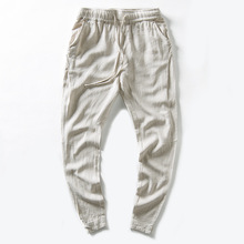 High quality Men's Summer Casual Pants Slim Fit Cotton Linen Trousers Drawstring Elastic Waist Ankle Length Pencil Pants PT-333 2024 - buy cheap