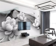Mural de papel pintado Beibehang blanco y negro de la tinta lotus mariposa simple 3d TV de fondo de papel de pared decoración del hogar 3d papel pintado 2024 - compra barato