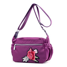 Women's Fashion National Style Embroidery Cross-stitch Rose Flower Nylon Personality Ladies Bag Trend Shoulder Crossbody Bag 2024 - buy cheap