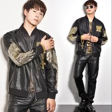 personality clothes men suits designs stage costumes for singers leather jacket men blazer dance star style Sequin wings dress 2024 - buy cheap