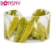 Bonsny Acrylic Novelty Balsam Pear Bangles Bracelets Craft Farm Vegetable Fruit Jewelry For Women Girls Trendy Gift Accessories 2024 - buy cheap