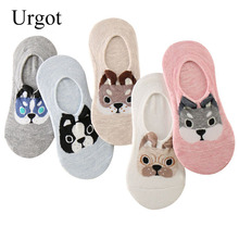 Urgot 5 Pairs Womens Socks Invisible Cute Three-dimensional Cartoon Dog Short Socks Silicone Anti-skid Female Cotton Socks Meias 2024 - buy cheap