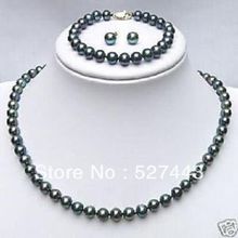 Wholesale free shipping >>Jewelry Black Freshwater Pearl Necklace Set 2024 - buy cheap