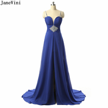 JaneVini Sexy Royal Blue Chiffon Bridesmaid Dresses Spaghetti Straps Beading Backless Sweep Train A Line Special Occasion Dress 2024 - buy cheap