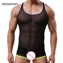 Sexy Homem Homens Undershirts Masculino Malha Bodysuit Camisas Básicas T Gay Nylon Transparente Ver Através Tops Undershirts Íntima Colete 2024 - compre barato