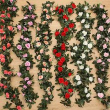 Rosas de seda falsas para decoración del hogar, hiedra Artificial con hojas verdes, 11 cabezas, 2,3 M, 1 unidad 2024 - compra barato