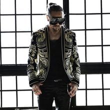 M-3XL Men blazer black embroidery coat Jacket blazer Male DJ Singer Slim Coat Stage Costume Plus Size 2024 - buy cheap