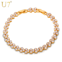 Pulseira romântica de zircônio cúbico u7, joia feminina na moda, cor dourada, 17cm x 20cm, pulseira de corrente de tênis h546 2024 - compre barato