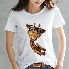 Camiseta blanca con estampado de jirafa kawaii para mujer, remera Hipster Harajuku de sección delgada, ropa para mujer 2024 - compra barato