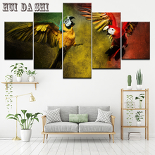 Cuadro de Guacamayo con impresión HD, póster Modular, 5 piezas, Animal colorido, loros, lienzo, decoración atística de pared 2024 - compra barato