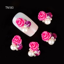 10Pcs/Lot 3D Red Flower Design Strass Nail Art Studs Alloy Pearl Rhinestones Decorations For Nails TN180 2024 - buy cheap