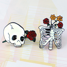 White Skull Rose Brooch Roses Through The Eyes Rib Skeleton With Floret Death Love Romantic Trend Backpack Gifts Brooches 2024 - buy cheap