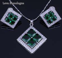 Love Monologue Stylish Square Personality Green Imitation Emerald Earrings and Pendant Necklace Silver Color Jewelry Sets H0078 2024 - buy cheap