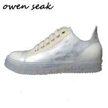 Owen Seak-Zapatillas deportivas de lujo para mujer, zapatos informales de piel auténtica con cordones, calzado básico de primavera, color negro 2024 - compra barato