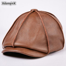 XdanqinX Genuine Leather Hat Unisex Autumn Winter Cowhide Beret Elegant Women's Fashion Hats Men's Warm Leather Cap Snapback Cap 2024 - buy cheap