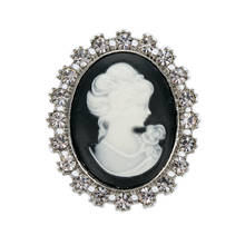 Vintage Style Rhodium Silver Tone Rhinestone Crystal and Cameo Brooch 2024 - buy cheap