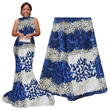 Royal blue white french tulle net lace fabric embroidery polyester african lace fabric high quality 2019 wedding lace fabric 2024 - buy cheap