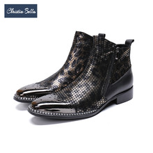 Christia Bella Fashion Bullock Square Toe Men Boots Plus Size Genuine Leather Cowboy Ankle Boots Business Male Formal Shoes 2024 - buy cheap