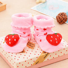 Hot Sale New Design 1 pair Cat Strawberry pattern Infant Newborn Socks Suitable 0-18 Month Winter 100% Cotton Sock Non-slip Sock 2024 - buy cheap
