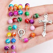 New Trendy 6x8mm 3 Colors Crystal Beads Rosary Catholic Necklace With Holy Soil Medal Crucifix Prayer Religious Cross Jewelry 2024 - buy cheap