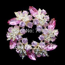 Gold Tone Light Pink Rhinestone Crystal Diamante Wreath Brooch Party 2024 - buy cheap