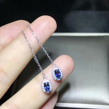 natural sapphire stone Ear line 925 silver Natural gemstone earring women Fashion grace simple round girl party gift jewelry 2024 - buy cheap