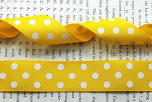 Free shipping 1" (25mm) Grosgrain ribbon Polka Dots printed yellow  ribbon with white dots,  hairbow accessories, gift package 2024 - buy cheap