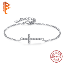 BELAWANG-pulsera de plata de ley 925 con diamantes de imitación austriacos para mujer, brazalete con abalorio de cruz de Jesús cristiano, regalo de joyería de boda 2024 - compra barato