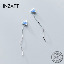 Inztt-brincos femininos em prata esterlina 925, triangulo esmaltado azul, elegante, com borla pendente, para mulheres, joias para festa 2024 - compre barato